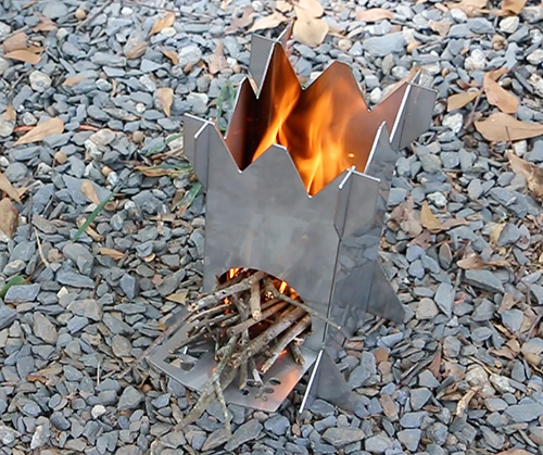 rocket king stove burning sticks